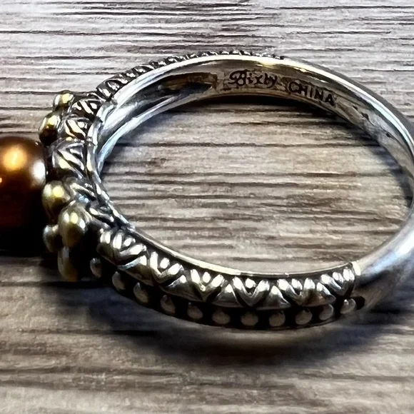 Barbara Bixby Ring Sterling Silver & 18k Yellow Gold Flower Pearl Ring, Size 10 - Picture 6 of 11
